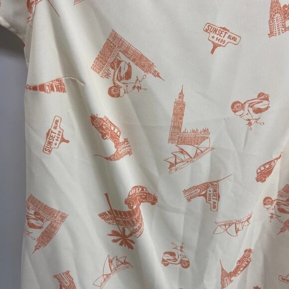 Modcloth cream tourist print short sleeve blouse womens xs - Picture 2 of 6